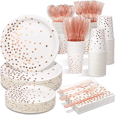 Buy White Rose Gold Party Supplies 350 Pcs Disposable Dinnerware Set White Paper Plates Napkins Cups Rose Gold Plastic Forks Knives Spoons For Birthday Halloween Baby Bridal Shower Wedding