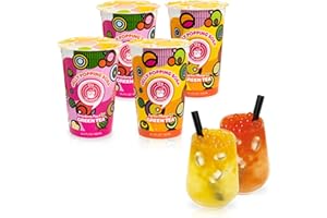 O's Bubble Boba Pearls | 4 Pack Popping Boba Pearls | Strawberry Peach & Lychee Mango Green Tea | Real Juice Popping Boba | Instant Bubble Tea Pearls