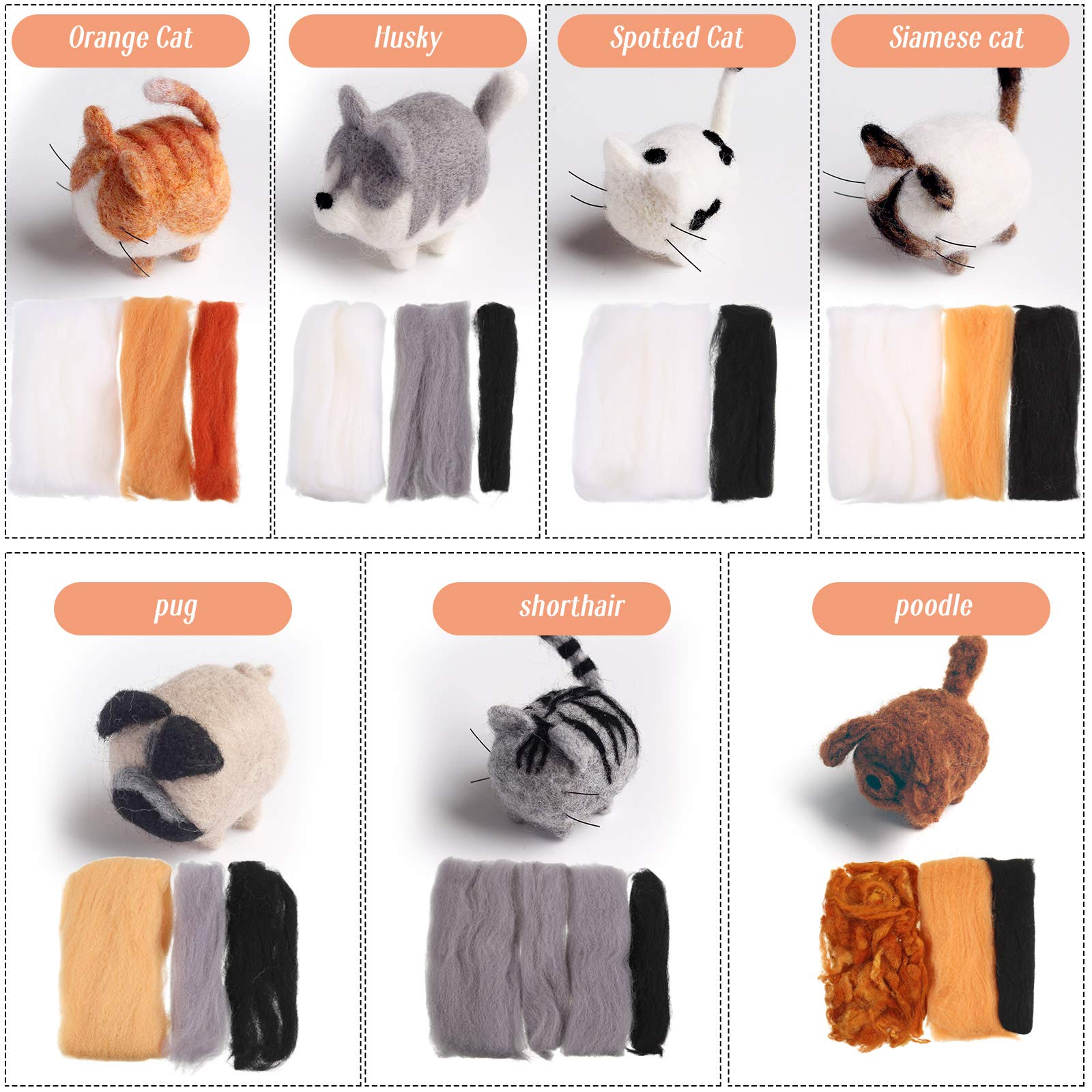 WILLBOND 10Pcs Needle Felting Kit Animals Doll Making Wool Needle Felting Starter Kit with Instruction DIY Handmade for Adult Friends Birthday Gift Home Decoration