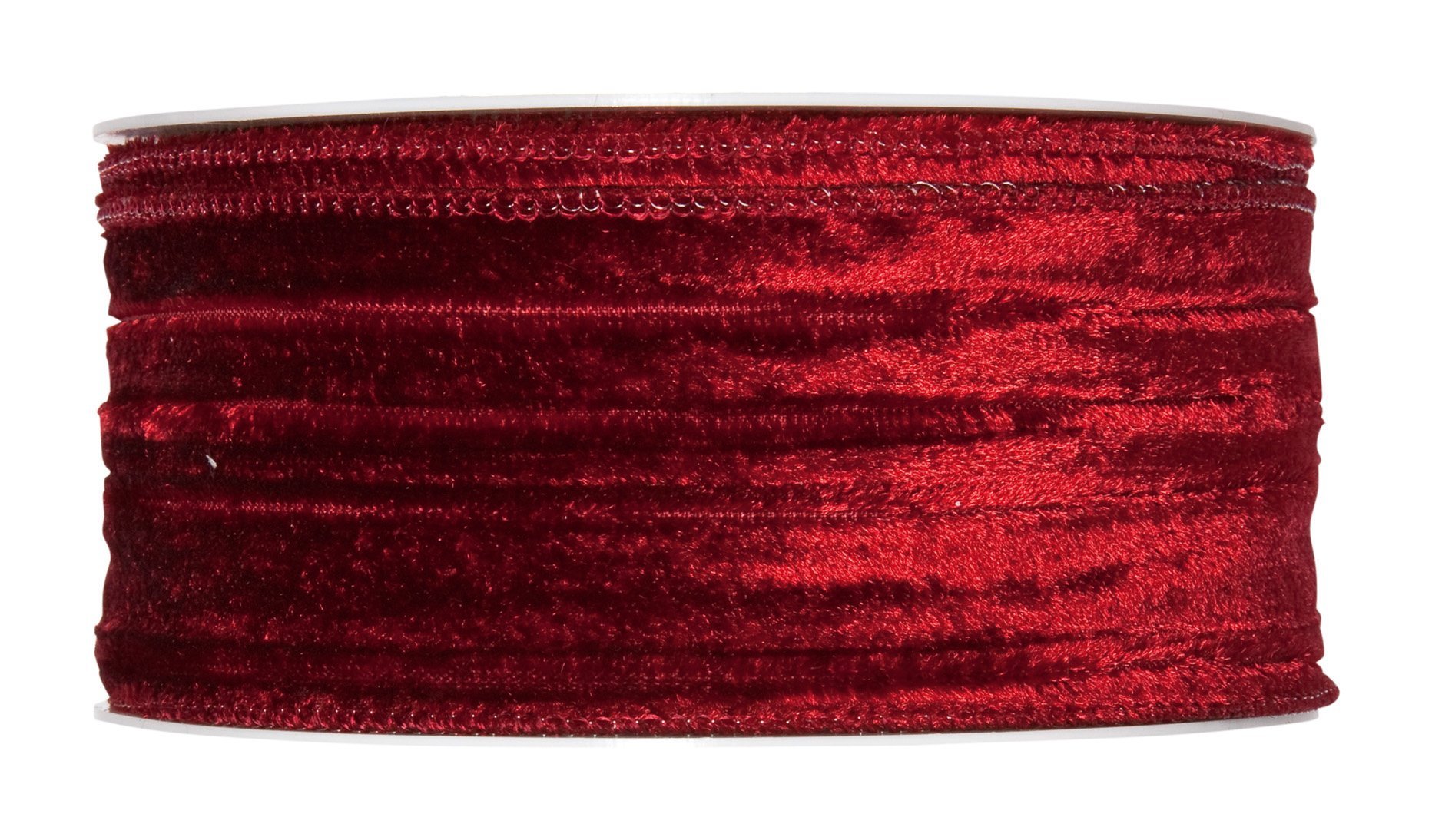 FloristryWarehouse Wine Red Christmas Crushed Velvet Fabric Ribbon 50mm (2") Wide on 10m roll Wired