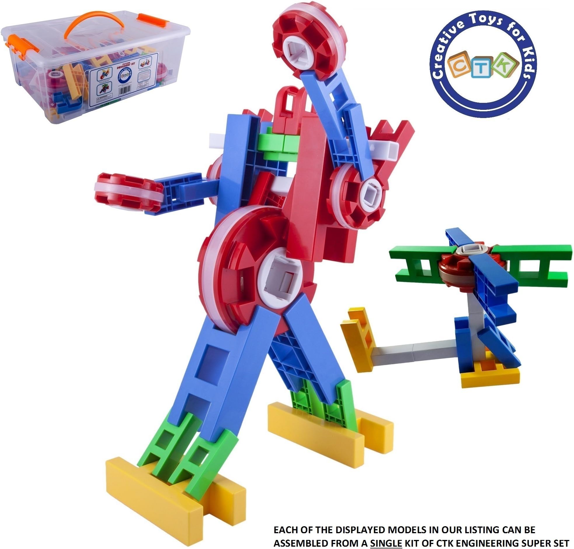 Super Engineer Building Set 160 Pcs โ Build Big Colorful Models โ Trucks Racecars Ferris Wheel - Great Birthday Present for Kids Ages 3-9