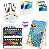 LEYEMO Acrylic Paint Set for Kids, Art Supplies Painting Kit with18 Acrylic Paints, 5 Canvas, 8 Paint Brushes, Easel, Palette ETE, Paint Set Gifts for Adults & Artist