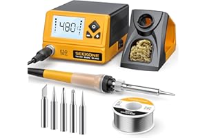 SEEKONE 60W Soldering Station 180℃ - 480℃（352°F - 896°F）Soldering Iron Station with 5 Extra Iron Tips, ESD Safe, 3 Preset Cha