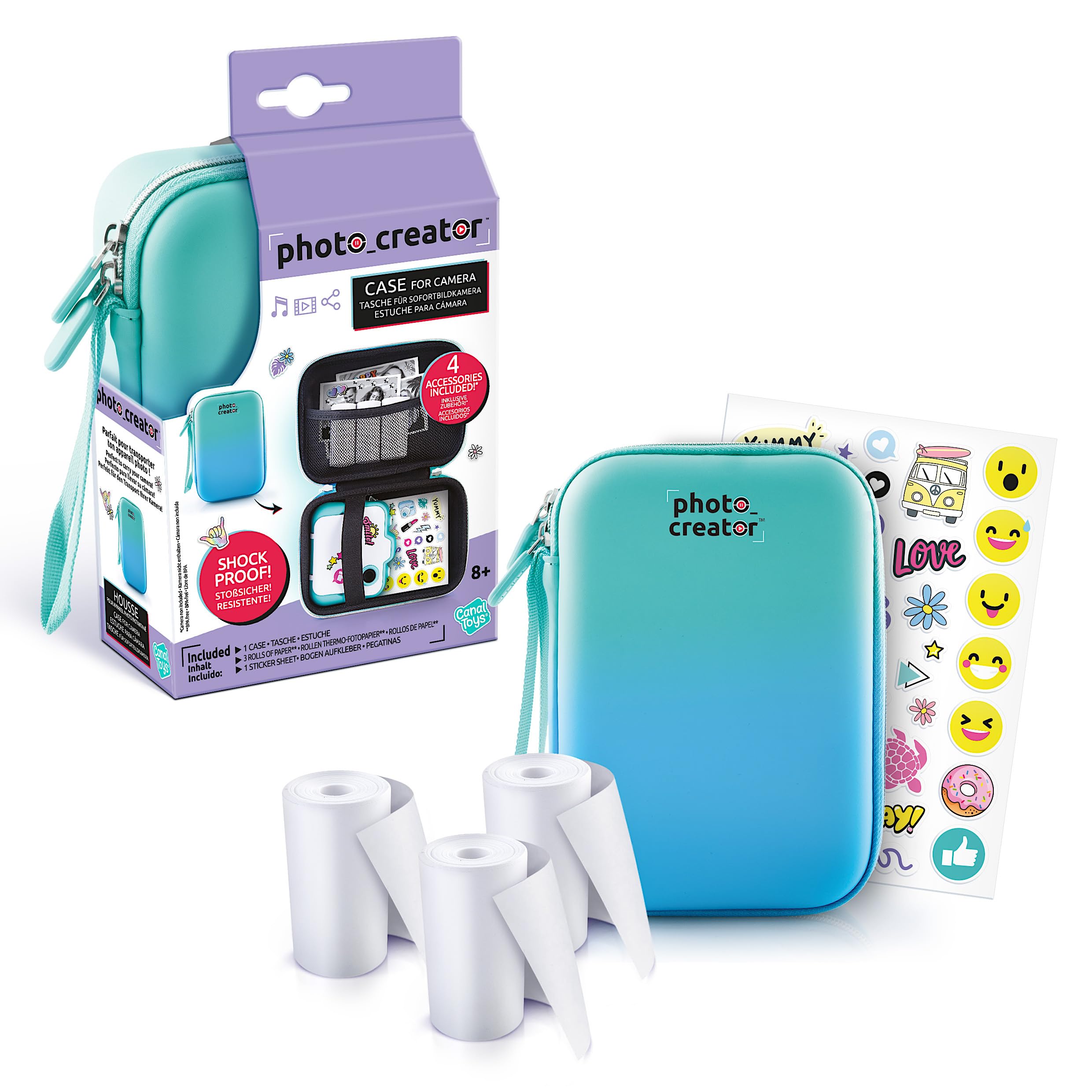 Photo Creator Instant Camera Case, 3 Extra Refill Paper Rolls, Extra Stickers, Shockproof, Protects from Splashes, Store and Protect!