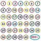 800 PCS 1-40 Number Stickers, Polka Dot