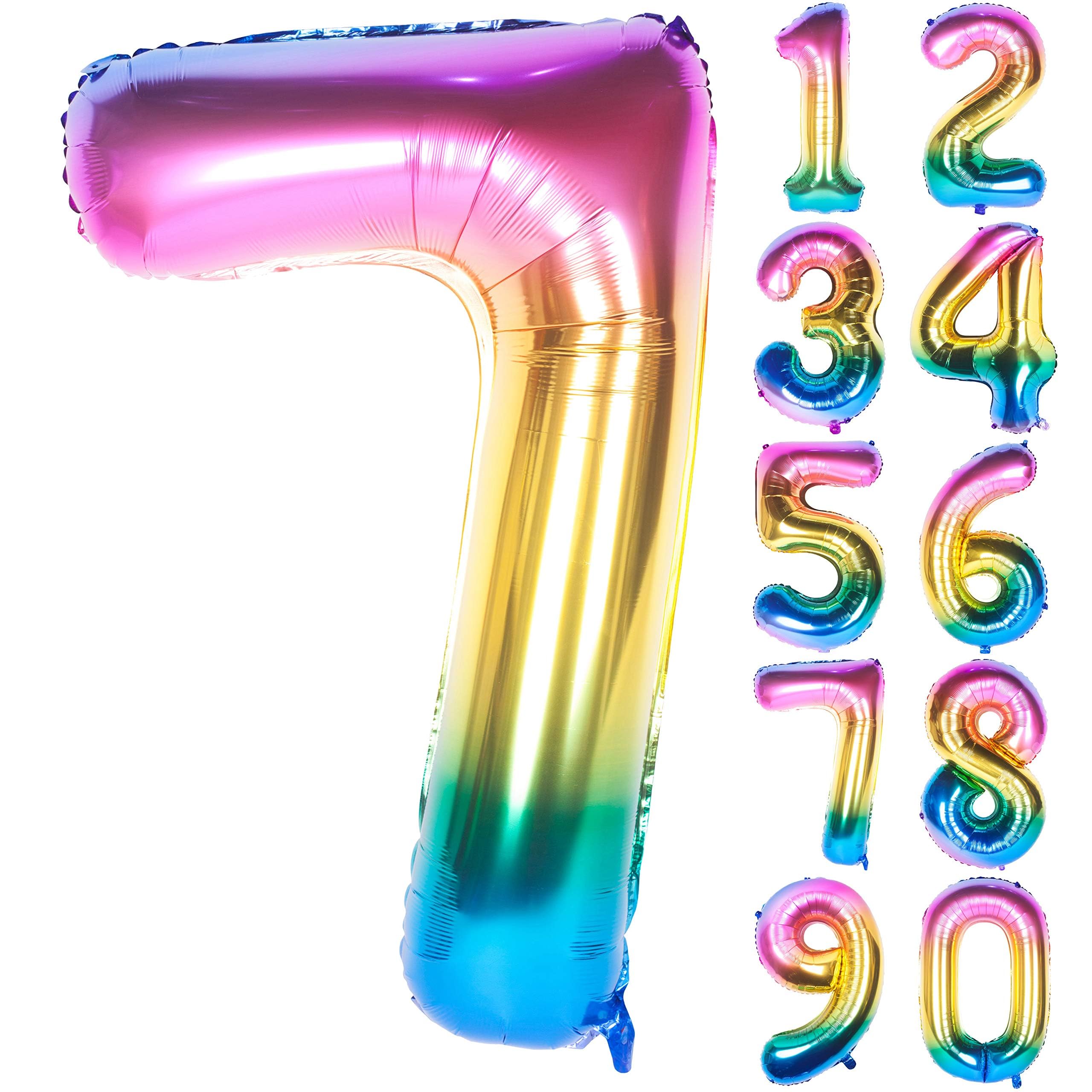 CHANGZHONG 40 Inch Giant Helium Foil Number 0 to 9 Rainbow Balloon Birthday Wedding Party Digital Decorations Number 7