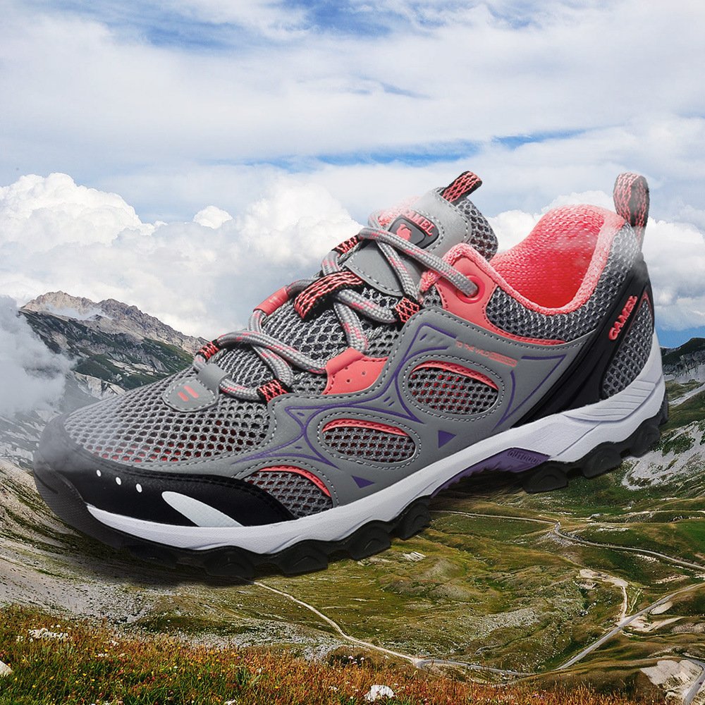 Camel Men/Women Hiking Shoes Lightweight Non-Slip Mesh Boots Trail Running Sneaker 8US 39 Grey/Pink