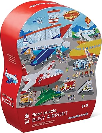 Crocodile Creek 4076-4 Busy Airport Observational Jigsaw Floor Puzzle (36 Pieces), 27 x 20, Blue/Green/Orange/Red/Pink