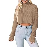 PRETTYGARDEN Women's 2026 Spring Fall Winter Turtleneck Cropped Sweater Causal Ribbed Knit Long Sleeve Pullover Jumper Tops