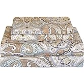 Pointehaven Bedding 3 Pieces Twin XL 100% Cotton Percale Sheets- Printed Bed Sheet & Pillowcase Sets- Soft Cotton Bed Sheets Set- Fits Mattress 18 inches Deep Pocket (Twin XL, Cedar)