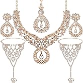 Sureio Indian Jewelry Sets for Women Bollywood Wedding Jewelry Set Choker Necklace Maang Tikka Earrings Rhinestone Bracelet