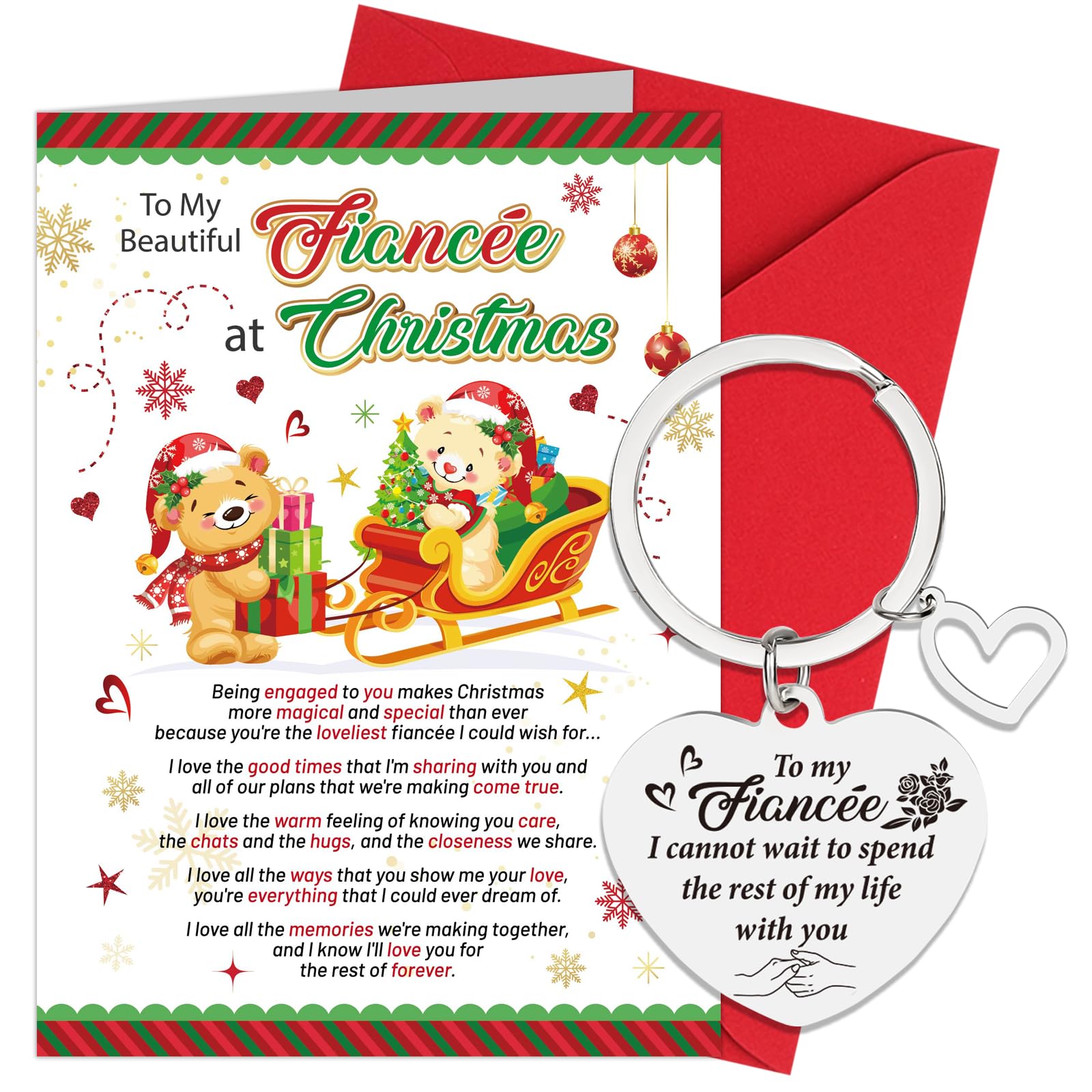 HOWAF Fiancee Christmas Card, Xmas Card Fiancée Gifts & Keyring, Gifts for Christmas