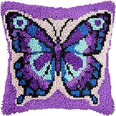 veirousa Butterfly Latch Hook Kits for Adults Beginners, Pre-Printed Canvas | All-in-one Latch Hook Rug Kit, Easy DIY Cushion Craft Pillowcase Gift, Relaxing Hobby for Home Decor