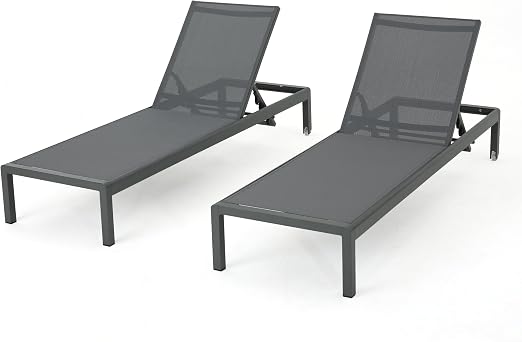 Crested Bay Patio Furniture Outdoor Mesh Chaise Lounge Qty Of 2 Dark Grey Chaise Lounges Patio Lawn Garden