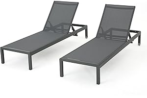 Christopher Knight Home Cape Coral Outdoor Aluminum Chaise Lounges with Mesh Seat, 2-Pcs Set, Grey / Dark Grey