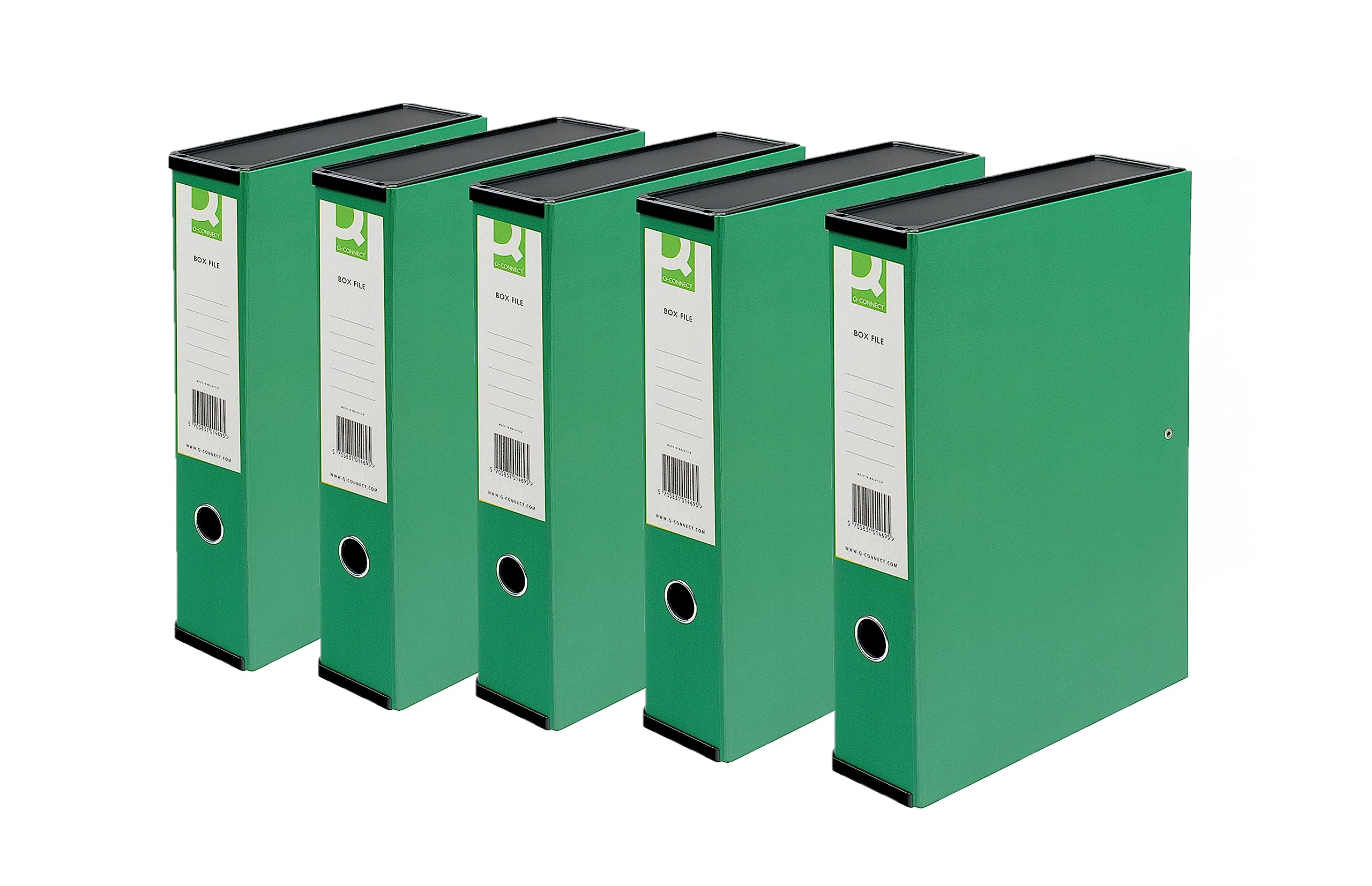 Q-Connect 75mm Box File Foolscap Green (5 Pack)