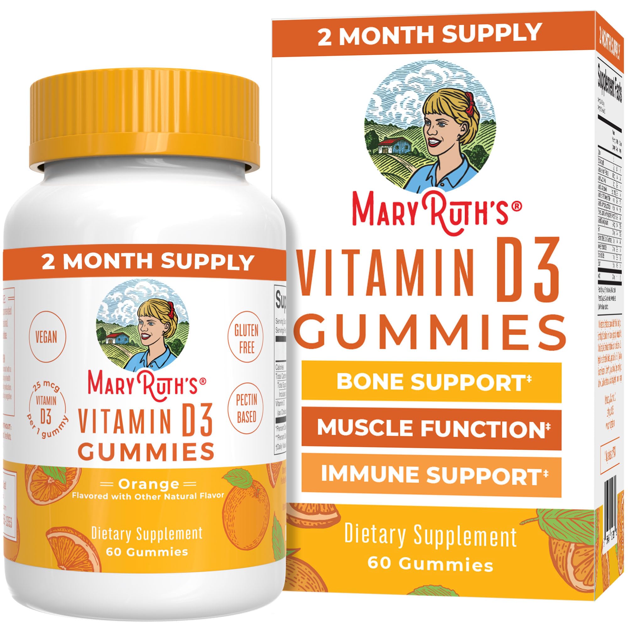 Photo 1 of MaryRuth Organics Vitamin D3 Gummies | 2 Month Supply | Adults & Kids Vitamin D Gummy | Immune Support Supplement | VIT D3 1000IU for Bone Health&Muscle Function | Vegan | Non-GMO | Gluten Free | 60