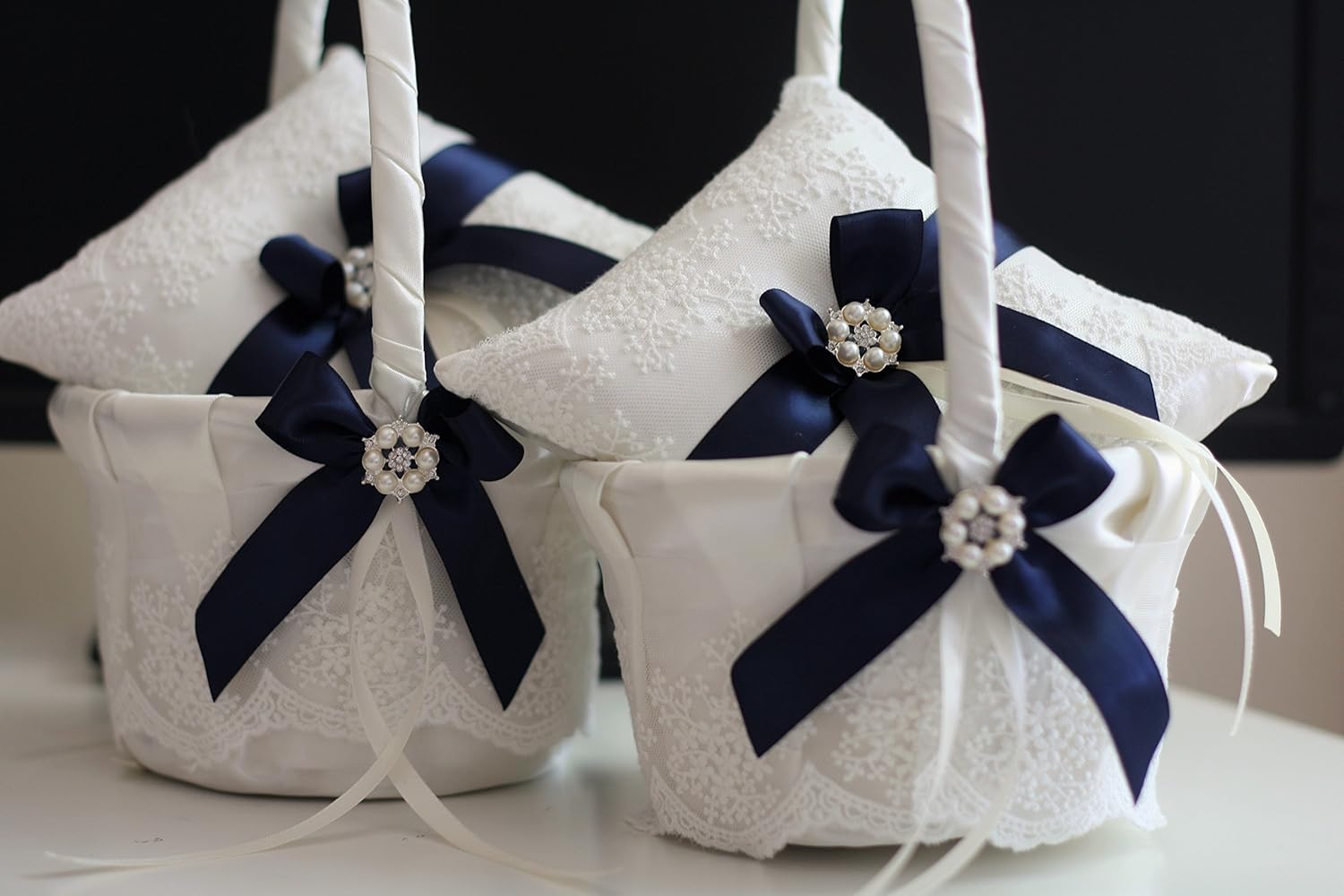 navy blue flower girl basket