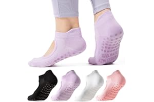 CoolMate Pilates Socks with Grips for Women, Yoga Socks, Crew Non Slip Women for Workout, Barre, Pilates Gifts