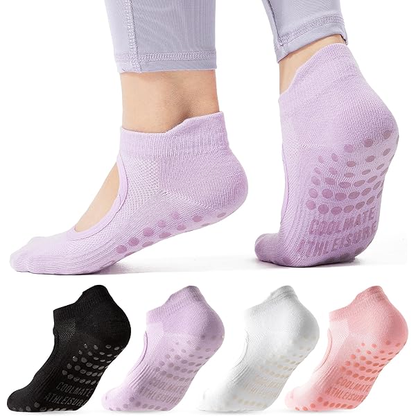 Jspupifip 4 Pairs Pilates Socks With Grips For Women X-Cross Straps - View #2