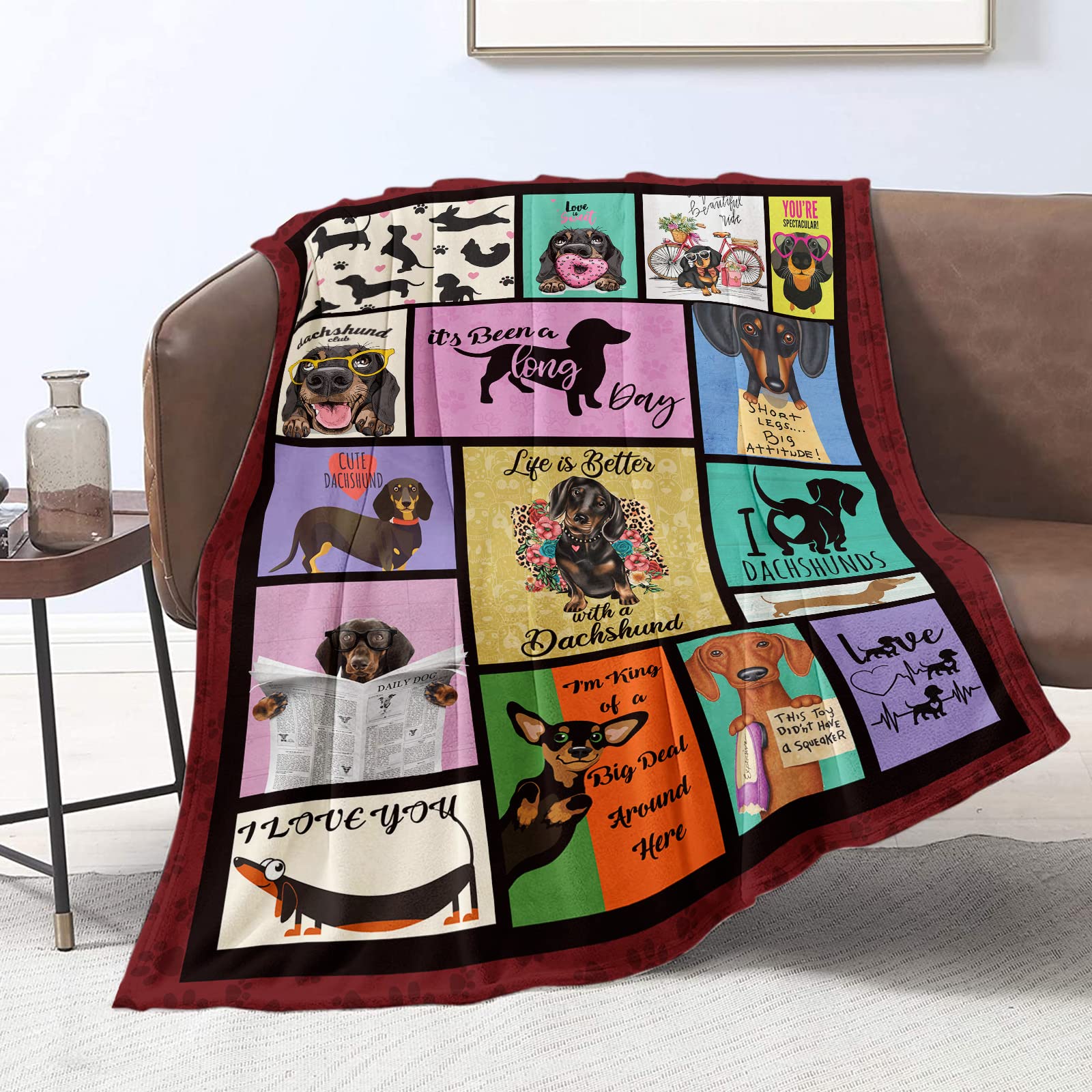 Domgoge Dachshund Dog Throw Blanket for Women Men Cute Funny Flannel Fleece Blankets Plush Lightweight Dachshund Dog 3D Printed Blanket Gifts for Dog Lovers Kids All Season Couch Sofa, 130cm x 152cm