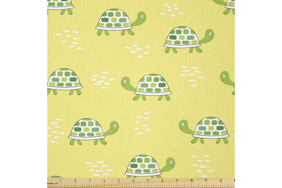 Ambesonne Turtle Fabric by The Yard, Cartoon Pattern Abstract Tortoise Pattern Woodland Fauna, Stretch Knit Fabric for Clothing Sewing and Arts Crafts, 1 Yard, Green and Yellow