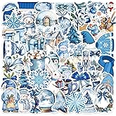 50PCS Blue Winter-Christmas Themed Stickers for Kids,Waterproof Vinyl Winter Stickers for Decorating Laptops, Water Bottles, Notebooks, Christmas Party Gifts for Kids Teens and Adults (Colourful-1)