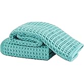Microfiber Waffle Face Towels, 2 Pieces, Soft, Absorbent, Fast Drying, Lint Free 430 GSM (Turquoise)
