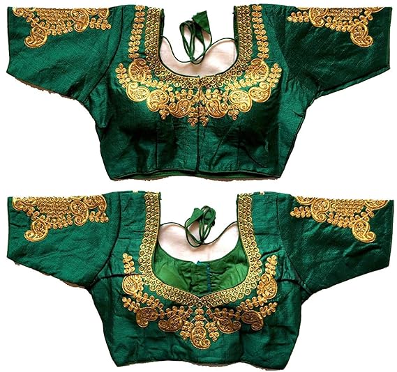 Women's Green Colour Broad Back Keri Embroidery Thread Zari And Hevy Stone Handwork Readymade Blouse For Saree And Lehenga Choli