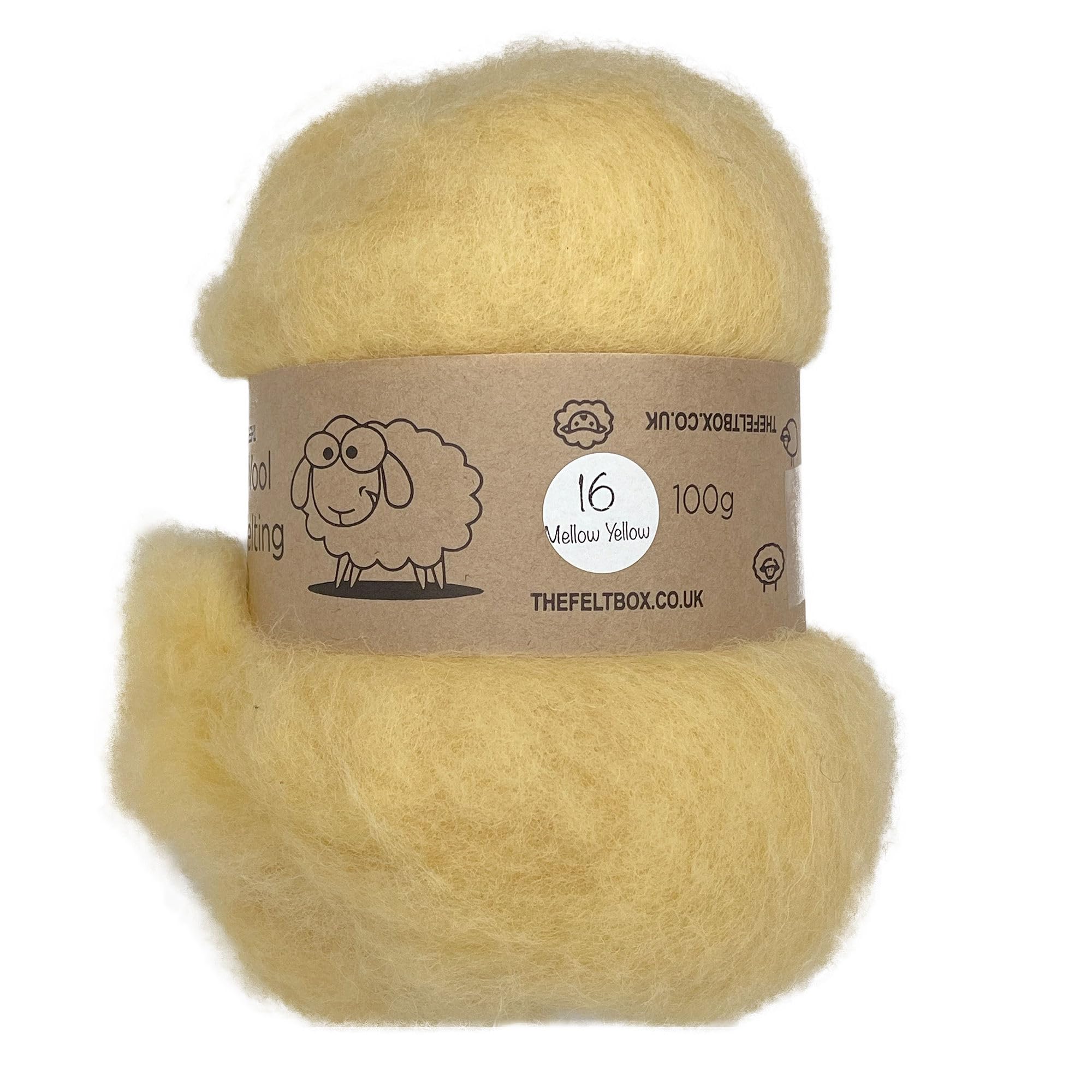 The Felt Box Needle Felting Wool Carded Batting : Short Coarser Mixed Together Fibres, Use as Core or Finish Wool 100 g | 3.5 oz- Mellow Yellow #16