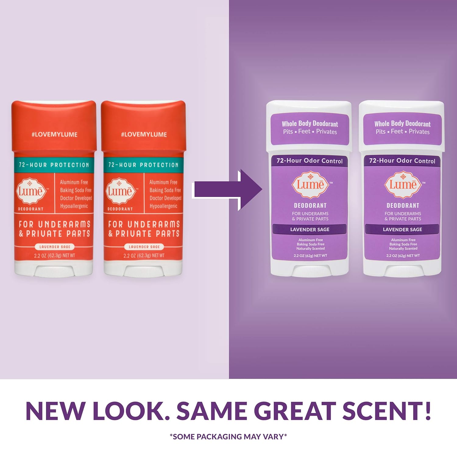 Lume Natural Deodorant - Underarms and Private Parts - Aluminum Free, Baking Soda Free, Hypoallergenic, and Safe For Sensitive Skin - 2.2 Ounce Stick Two-Pack (Lavender Sage) : Beauty
