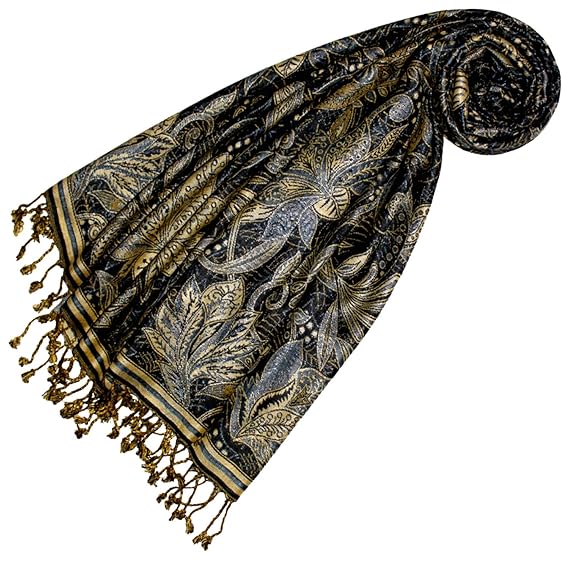 Lorenzo Cana Marken Damenpashmina Schal Schaltuch Stola Umschlagtuch Naturfaser opulentes Muster in harmonischen Schwarz Blau