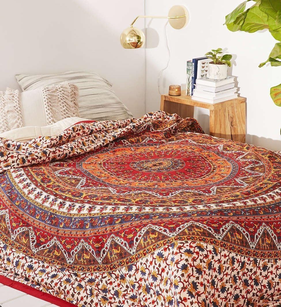 Tapestries - Popular Handicrafts Tapestry Wall Hanging Hippie Mandala Bohemian Psychedelic Hippy Intricate Floral Design Indian Magical Thinking Tapestries Bedspread 84 x 90 Inches (215cm x 230cm) Red Yellow