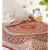 Popular Handicrafts Mandala Bohemian Psychedelic Intricate Floral Design Kerala Tapestry Magical Thinking Tapestry Indian Bedspread Tapestry 54x84 Inches,(140cmsx215cms) Red