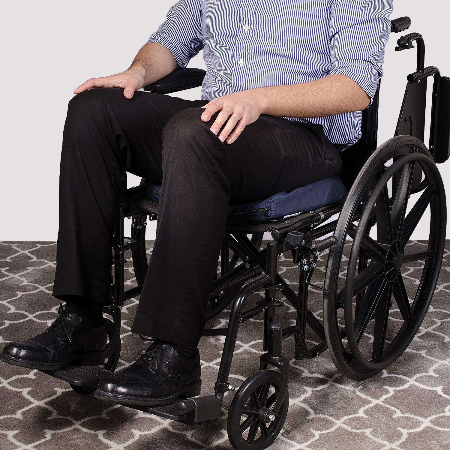 DMI Gradual Slope Seat Cushion for Coccyx, Sciatica and Tailbone Pain Used With Dining Room Chairs, Desk Chairs, Thin Car or Wheelchair Cushions, Machine Washable-Cover, 15 Inch, Navy