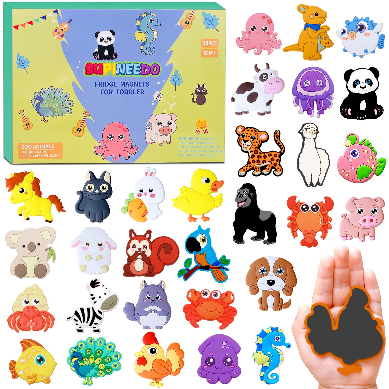 SUPINEEDO Animal Magnets - 30 Toddler Magnets for Refrigerator - Fridge Magnet for Toddlers Play with Magnetic - Kid Magnet for Sounds Learning - Promotes Animal Recognition and Language Development