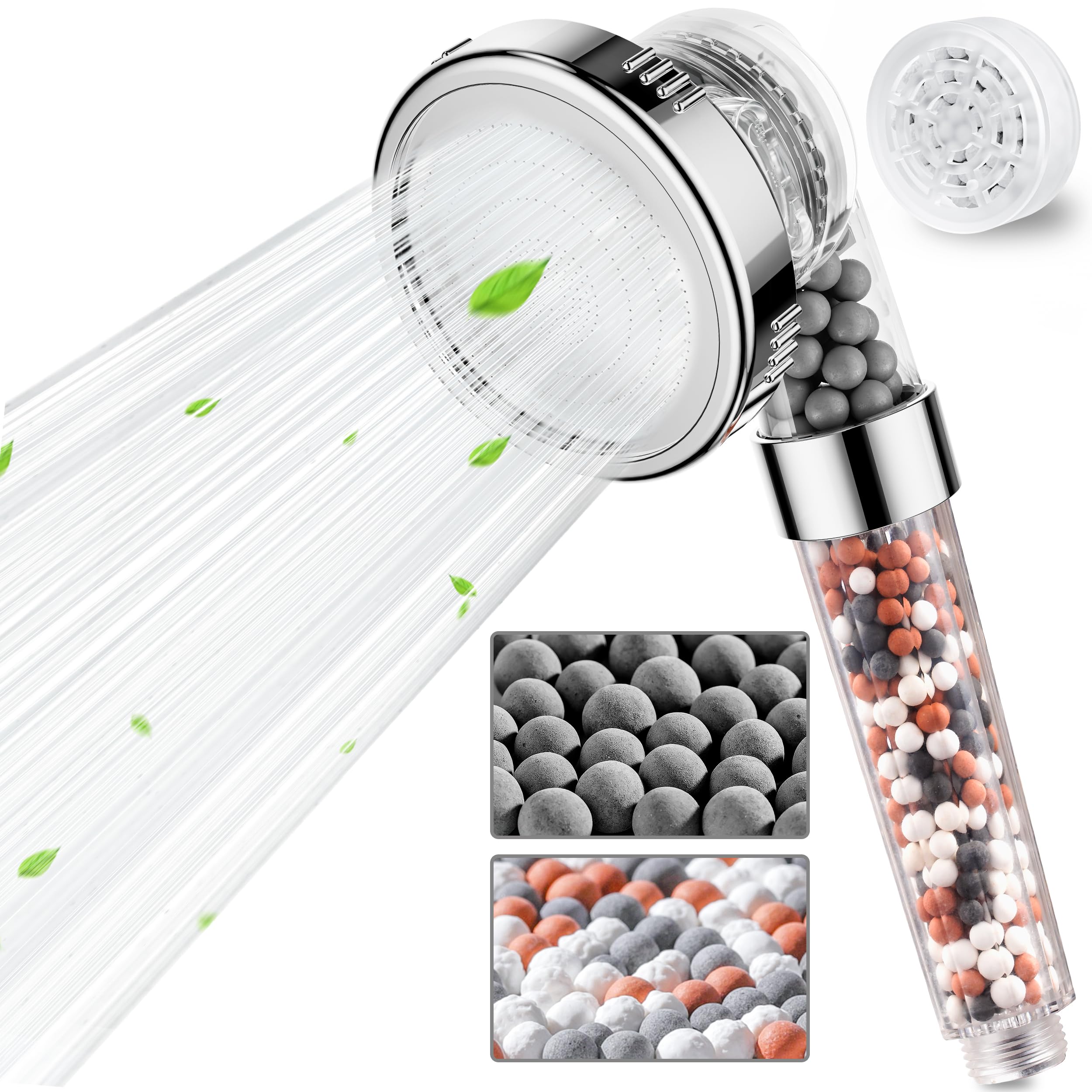 Magichome Filter Shower Head with 5-Layer Filtration, 3 Modes Powerful Shower Head, Limescale Universal Showerhead Filter with Extra Replacement Beads