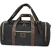Densata Duffle Bag for Travel, 50L Canvas Duffle Bag Vintage Travel Bag Overnight Bag with Shoes Compartment Men (Black)