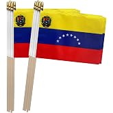 TSMD Venezuela Stick Flag Venezuelan Small Mini Hand Held Flags,5x8 Inch,12 Pack