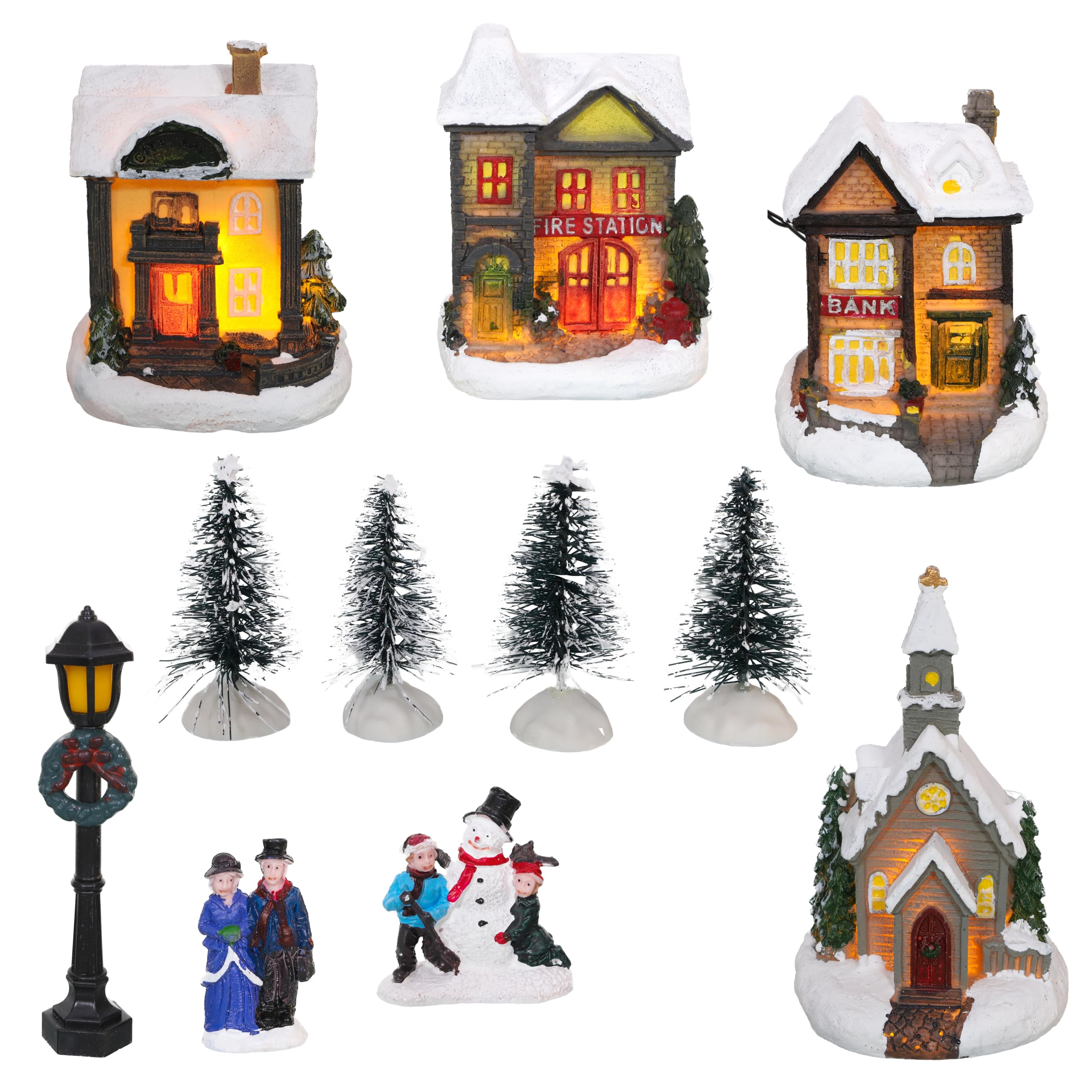 Toyland Mini Village Light Up Christmas Scene | 12 Piece Set | Multicoloured | 47 cm x 58 cm x 36 cm