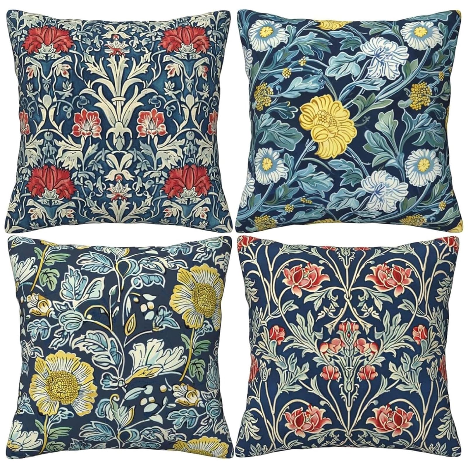 HOSTECCO Floral Cushion Covers 45x45 cm Pack of 4 Botanical Flowers Art Pillow Covers Vintage Farmhouse Decorative Pillow Cases for Sofa Couch Bed — image 1