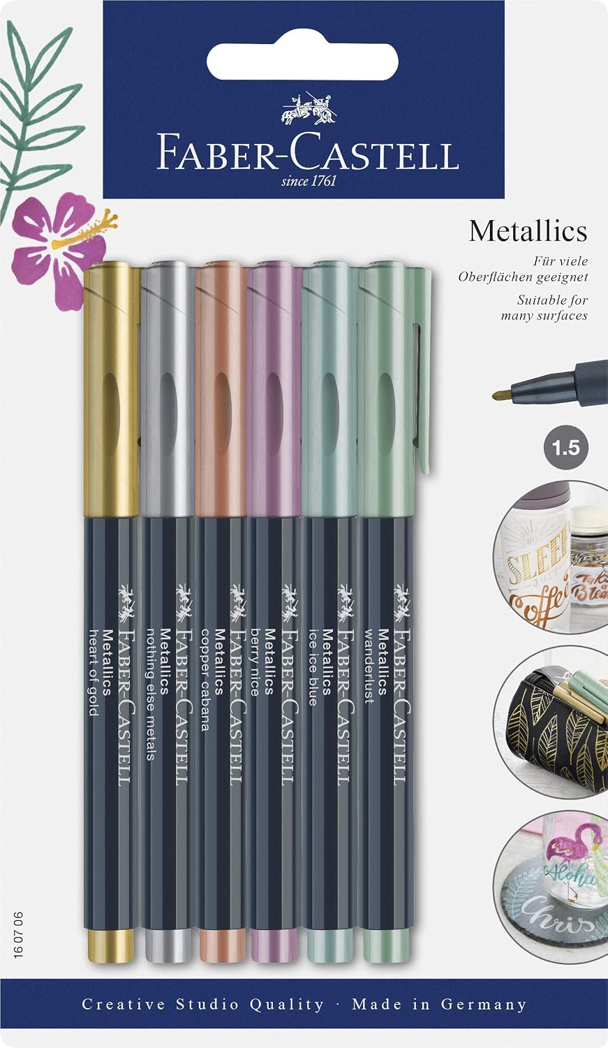 Faber-Castell Creative Studio Metallics Marker, Multicoloured, Cardboard Wallet Of 6, for Art Craft, Drawing, Sketching, Home