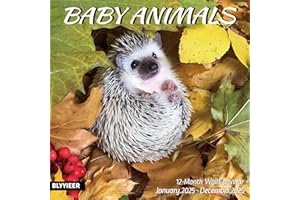 BLYYIEER 2025 Wall Calendar,Calendar 2025,Baby Animals Monthly Wall Calendar, 12" x 24" Open,Family Planner Calendar, Home & Office Organizer,Hangable