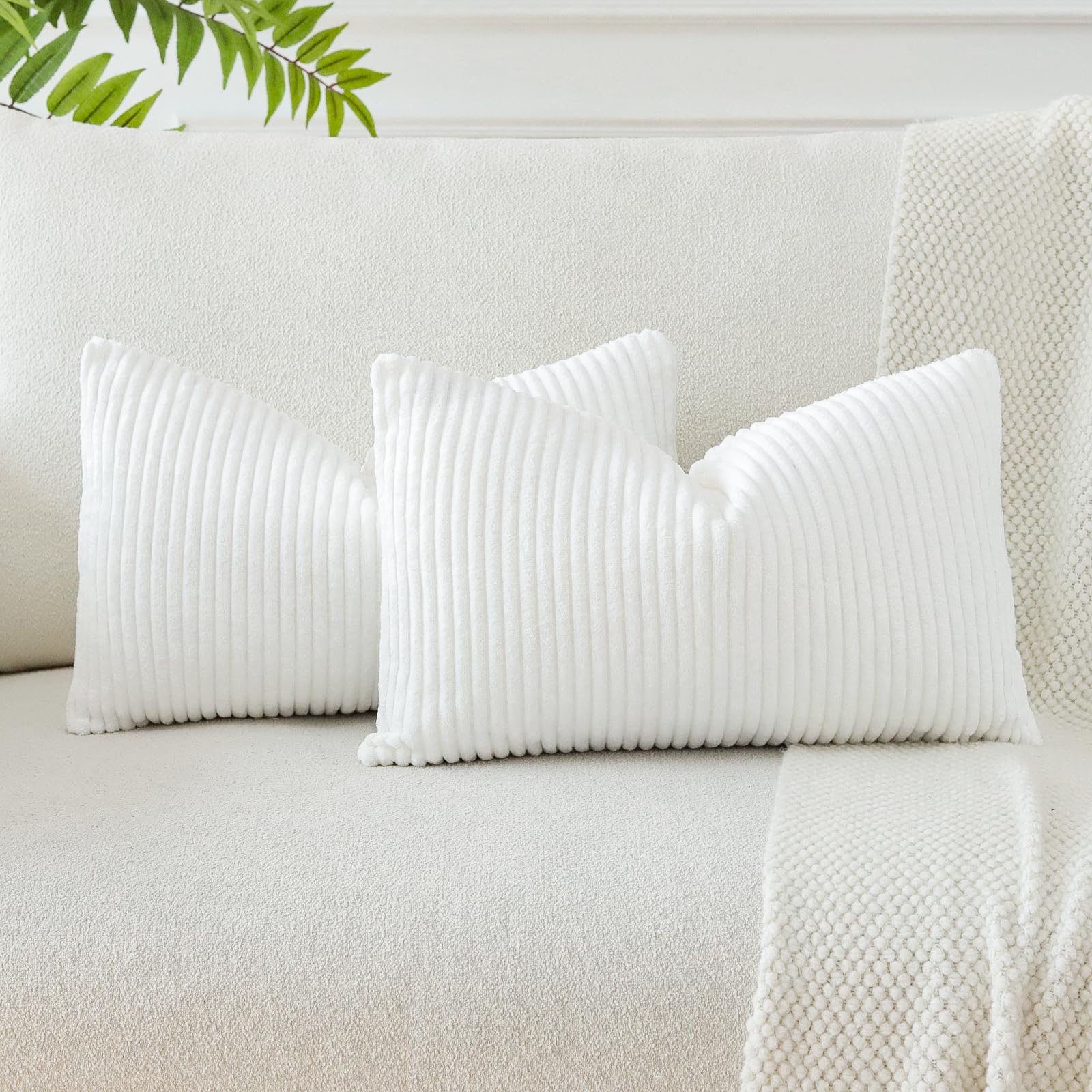 JOTOM Set of 2 Soft Corduroy Striped Cushion Covers 30x50 cm Boho Decorative Throw Pillow Covers Lumbar Cushion Case Couch Home Decor Pillowcases for Sofa Bedroom 12x20 Inch (Cream White) — image 1