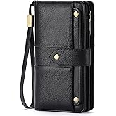 FALAN MULE Womens Leather Wallet Large Capacity Bifold RFID Blocking Card Holder with Zipper Coin Pocket