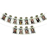 Sage Green Graduation Photo Banner Congrats Grad Green Leaves Photo Cards Banner Greenery Bachelor Cap DIY Picture Hanging Decor for Girls Grad Party Graduation Party Supplies