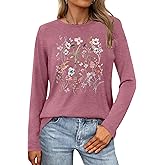 Women Flower Graphic Long Sleeve T Shirt Boho Floral Shirt Vintage Botanical Tee Wildflower Lover Tops