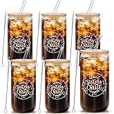 Yetene 6 Set Sister in Christ Gifts for Women 16 oz Glass Cup with Lids and Straw Inspirational Scripture Tumbler Glass Christian Spiritual Gift for Best Friend Sister in Christ Bestie Birthday