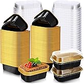Vesici 100 Sets Valentines Mini Loaf Pans with Lids, 5.7 oz Disposable Aluminum Foil Baking Cups, Rectangle Cake Pans for Pudding Desserts Muffin Baking Storage Valentines Birthday Party(Black Gold)