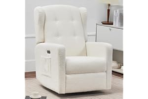 Ketaiyou Power Swivel Rocking Recliner Chair, High Back Electric Rocker Nursery Glider Chair, USB and Type-C Ports, Upholstered Teddy Fabric Reclining Single Sofa Chair for Living Room (Teddy Beige)